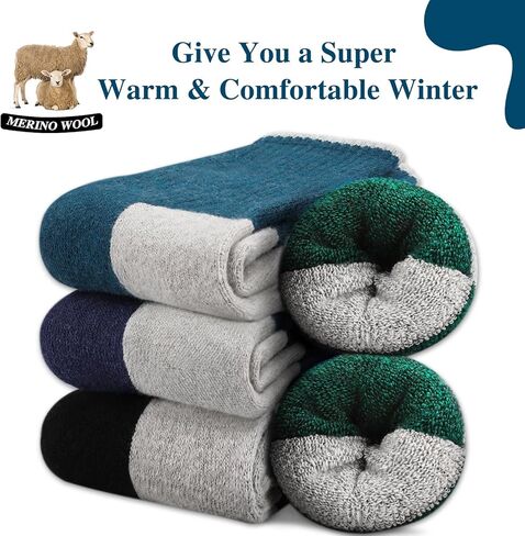 Yeblues 4 Pairs Merino Wool Socks Mens - Thick Thermal Winter Heavyweight Boot Socks Super Soft Warm Hiking Socks in Saudi Arabia