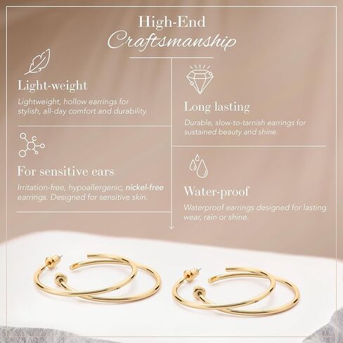 حلقات مفتوحة مكتنزة خفيفة الوزن مطلية بالذهب عيار 14 قيراط من كلارو كليفو | أقراط هوب ذهبية للنساء in Kuwait