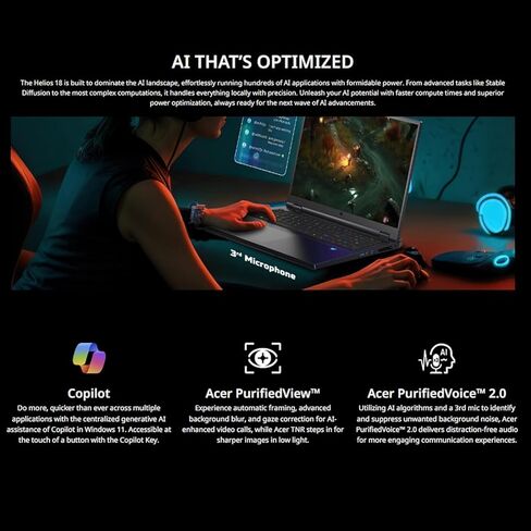 كمبيوتر محمول للألعاب acer Predator Helios Neo 18، Intel 24-Core i9-14900HX، 18 بوصة 165 هرتز WUXGA، GeForce RTX 4060، لوحة مفاتيح بإضاءة خلفية RGB، كمبيوتر محمول Copilot AI، Windows 11 Home (32 جيجابايت DDR5 | 1 تيرابايت SSD) in Saudi Arabia