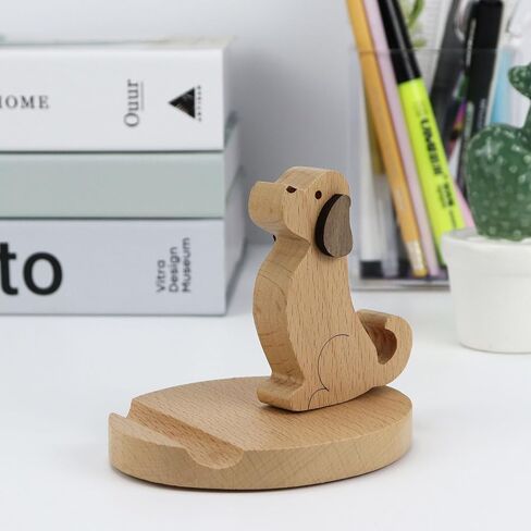 Koqye Wooden Cell Phone Holder, Wooden Smartphone Desk Holder with Anti-Slip Base for All Mobile Phones (Dog) in Saudi Arabia