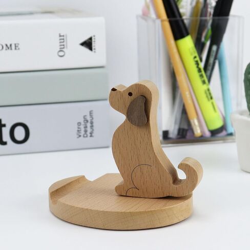 Koqye Wooden Cell Phone Holder, Wooden Smartphone Desk Holder with Anti-Slip Base for All Mobile Phones (Dog) in Saudi Arabia