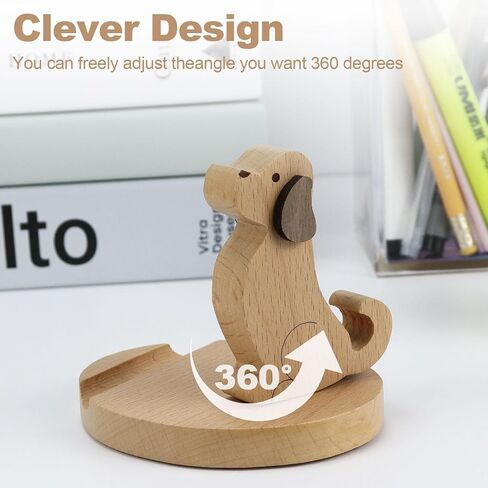 Koqye Wooden Cell Phone Holder, Wooden Smartphone Desk Holder with Anti-Slip Base for All Mobile Phones (Dog) in Saudi Arabia