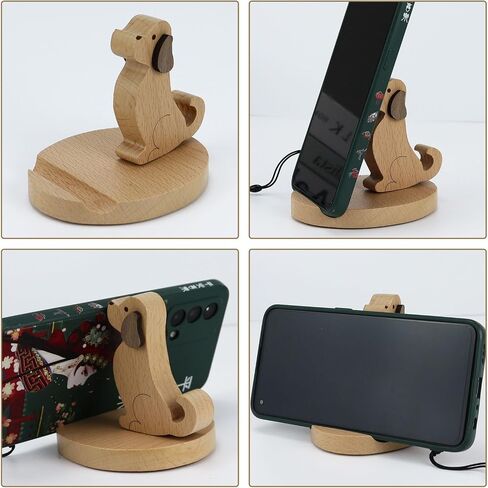 Koqye Wooden Cell Phone Holder, Wooden Smartphone Desk Holder with Anti-Slip Base for All Mobile Phones (Dog) in Saudi Arabia