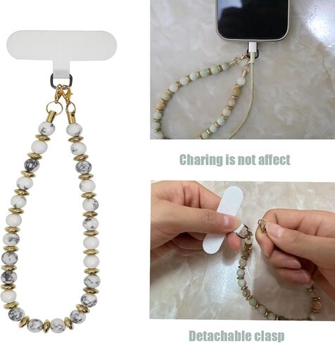 Phone Charm Lanyard, Detachable Marble Beaded Phone Wrist Strap with Tether Tab, Cell Phone Lanyard Chain Hands-Free Wristlet Bracelet Keychain Universal Strap for Phone AirPods Women Girls in Saudi Arabia