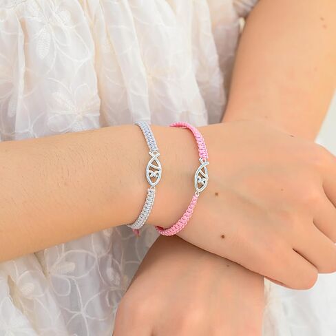 J.Endéar Cross Bracelet for Women, Dainty 925 Sterling Silver Handmade String Rope Braided Jewelry Adjustable, Faith Cross Christian Religious Confirmation Baptism Gifts for Girls Boys in Saudi Arabia