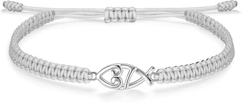 J.Endéar Cross Bracelet for Women, Dainty 925 Sterling Silver Handmade String Rope Braided Jewelry Adjustable, Faith Cross Christian Religious Confirmation Baptism Gifts for Girls Boys in Saudi Arabia