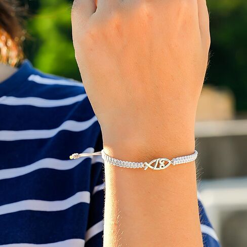 J.Endéar Cross Bracelet for Women, Dainty 925 Sterling Silver Handmade String Rope Braided Jewelry Adjustable, Faith Cross Christian Religious Confirmation Baptism Gifts for Girls Boys in Saudi Arabia