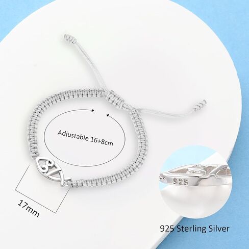 J.Endéar Cross Bracelet for Women, Dainty 925 Sterling Silver Handmade String Rope Braided Jewelry Adjustable, Faith Cross Christian Religious Confirmation Baptism Gifts for Girls Boys in Saudi Arabia
