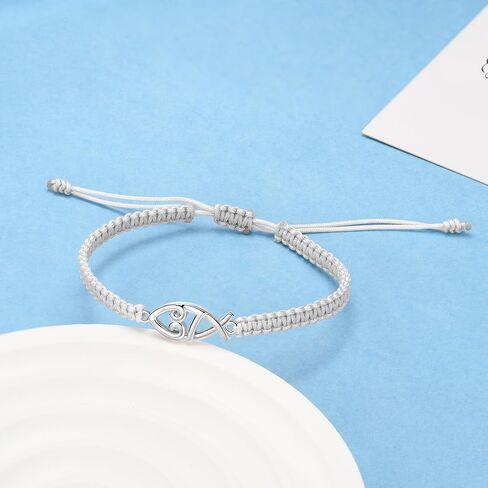 J.Endéar Cross Bracelet for Women, Dainty 925 Sterling Silver Handmade String Rope Braided Jewelry Adjustable, Faith Cross Christian Religious Confirmation Baptism Gifts for Girls Boys in Saudi Arabia