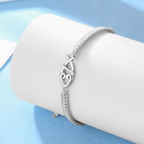 J.Endéar Cross Bracelet for Women, Dainty 925 Sterling Silver Handmade String Rope Braided Jewelry Adjustable, Faith Cross Christian Religious Confirmation Baptism Gifts for Girls Boys in Saudi Arabia