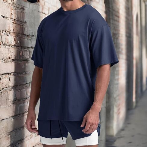 Magiftbox Cotton Gym Shirts Oversized Athletic Loose Workout t Shirts Short Sleeve for Men T68N in Saudi Arabia