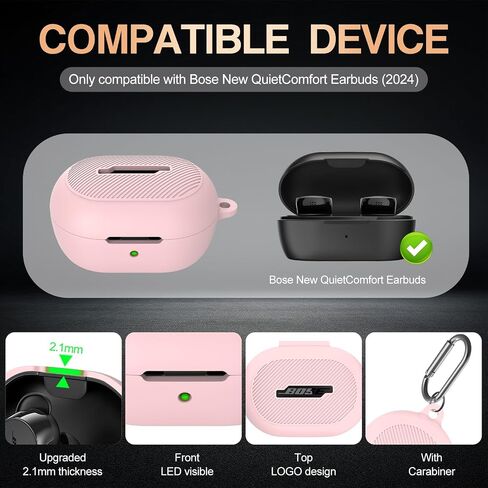 for Bose New QuietComfort Earbuds Case Cover, Soft Silicone Case for Bose New QuietComfort Earbuds 2024, Shockproof Protective Skin Cover with Cleaner Kit & Carabiner (Black) in Saudi Arabia