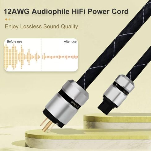 Monosaudio 12AWG Audiophile Power Cable Pure Copper Audio Power Cable 125V 15A HiFi Power Cord Gold Plated Plugs Braided Sleeves Power Line for Speaker,Sub,Turntable,Amp,DAC(1.5M/4.9Ft) in Saudi Arabia