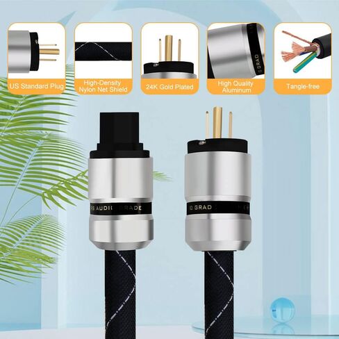Monosaudio 12AWG Audiophile Power Cable Pure Copper Audio Power Cable 125V 15A HiFi Power Cord Gold Plated Plugs Braided Sleeves Power Line for Speaker,Sub,Turntable,Amp,DAC(1.5M/4.9Ft) in Saudi Arabia