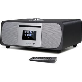 LEMEGA M5P Internet Radio with CD Player for Home, WiFi Radio, FM Digital Radio, Bluetooth Speaker, Spotify Connect,35W Home Stereo System,USB Player,Dual Alarms Clock, OKTIV APP Control-Dark Walnut
