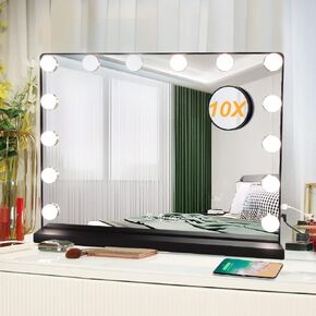 Depuley Makeup Vanity Mirror Light, Professional Plug in Light-up Mirror, Hollywood Lighted Vanity Mirror, 3 Color Dimmable Modes with Removable Magnification for Table Beauty Mirror 20 x 16 In, White