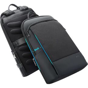 BOPai Unisex Slim Genuine Leather Laptop Backpack Men for 15-15.6 inch Business Smart Professional Lightweight Backpack with USB Charging Office Commuter Computer Rucksack Executive Anti Theft Black