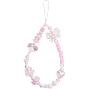 Pink Acrylic Beaded Mobile Phone Straps, Anti-Lost Hand Strap, Pendant Phone Hanging, Phone Lanyard, Phone Wrist Hand Lanyard, Cell Phone Charms Accessorie, Car Keychain, Cell Phone Charms
