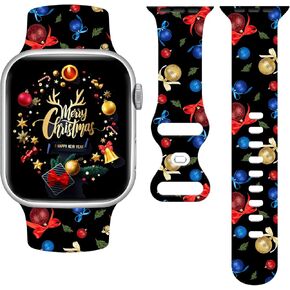 Christmas Watch Band Holiday Watch Bands Compatible with Apple Watch 38mm 40mm 41mm 42mm 44mm 45mm, Xmas Silicone Christmas Pattern Replacement Bands Wristbands Strap Compatible with All iWatch Series