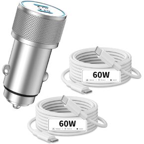 Car Charger for iPhone 16, iPhone 15 Car Charger, 72W 2-Port All Metal Type-C Fast iPhone Car Charger, for MacBook Pro/Air, iPhone 15/16, Samsung S24 / S23, iPad Pro, AirPods (USB C Cable Included)