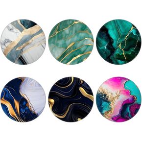 (6 Pack) Collapsible Cell Phone Grip for Smartphones,Expanding Cellphone Holder for Phone - Green Blue Gold Marble