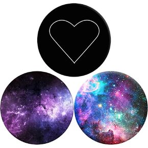 3 Pack Universal Cell Phone Stand Compatible with Socket for Grip & Holder Rotation -Love Black Purple Stars Shining Galaxy