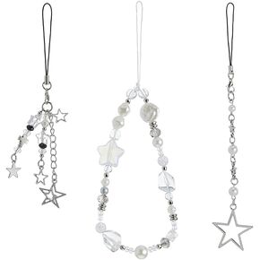 SUPERFINDINGS 3Pcs 3 Styles Beaded Phone Charms Beaded Phone Lanyard Wrist Strap Cute Phone Charms Strap Fashion Phone Keychain Decoration for Women Wallet Bags Mobile Accessories
