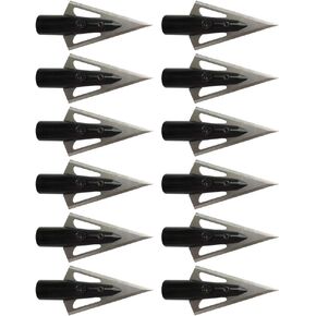 12PCs Fixed 3-Blade Broadhead 100 Grain Black Stainless Steel Archery Arrow Tips for Hunting