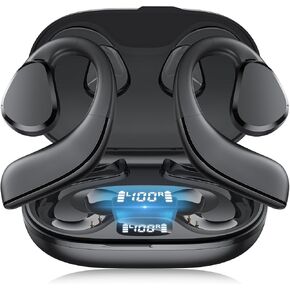 TTQ Open Ear Headphones, Open Ear True Wireless Earbuds Bluetooth 5.3, Wireless Sports Earbuds with Earhooks, 60H Playtime, Charging Case & LED Display, Waterproof Earbuds for Running Workout