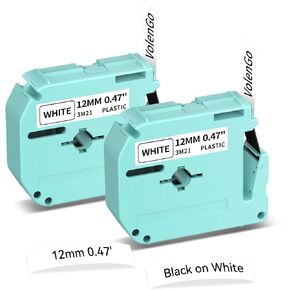 M-K231 Label Tape Replacement for Brother P-Touch M Tape M-K231S MK231 M-231 12mm 0.47 Inch for Brother PTouch PT-M95 PT-65 PT-80 PT-70 PT-90, VolenGo MZ Tape for M950 M960 D1600 Label Maker, 6PK
