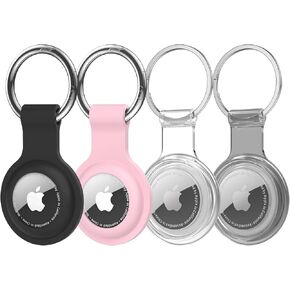 4 Pack Airtag Holder Air Tag Case with Keychain Waterproof Drop Shockproof Protective TPU+Silica Shell Protective Case with All Metal Keychain Key Ring Clip (Multi-Color)