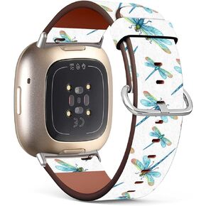Compatible with Fitbit Sense 2 / Sense/Versa 4 / Versa 3 Patterned Leather Replacement Band (Dragonfly Pattern-Wb03)