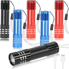 6 Pack LED Aluminum Small Mini USB C Rechargeable Flashlights, Handheld Small Flashlight Bulk for Kids, Portable Camping Bright High Lumens Flashlight Christmas Gifts (6)