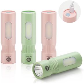 Mini Flashlight, 4 Pack Led Rechargeable Flashlights High Lumens for Camping Emergencies Outdoor, 2 Modes Small Handheld Infinitely Adjustable Brightness Pocket Flashlight for Kids & Adult