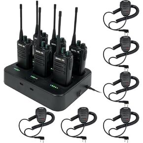 Retevis RB29 Walkie Talkies with Shoulder Mic,Rechargeable 2 Way Radios 6 Pack,with 6 Way Multi Gang Charger,Intuitive Charging Progress,Rugged Two Way Radio for Business Factory Jobsite Warehouse