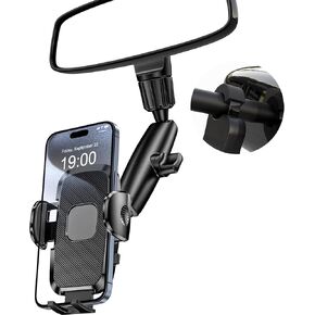 Car Phone Holder Rear View Mirror Phone Holder, 360° Rotating Car Phone Holder Mount Compatible with All 4-7 Inch iPhone and Android Cell Phones
