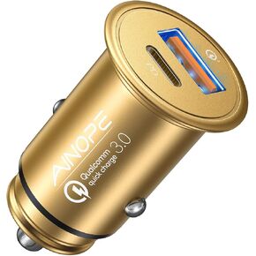 Gold iPhone 15 Car Charger Fast Charging, [Mini&Metal] 48W Fast Car Charger Samsung,Car Fast Charger iPhone PD3.0&QC3.0 Compatible with iPhone 15 14 13 12 11 Pro Max XS, Samsung S24/2322/21/20