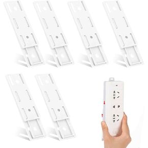 6 Pack Self Adhesive Power Strip Holder, White Adhesive Punch Free Socket Holder, Power Strip Holder, Desktop Mobile Punch Free Socket Holder for Kitchen Home Office and Cable Management