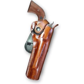 Premium Leather Paddle OWB Revolver Holster with Retention Strap Fits Rugerr Blackhawk 357/41 Mag 6.5" Barrel - Round Trigger Guard, Right Hand Draw, Brown Color #1459#
