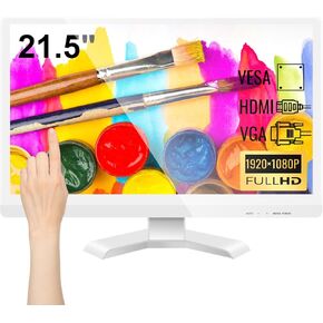 PC Monitor 21.5 Inch Full HD 1920x1080P Touchscreen Monitor, 10-Point Multi Touch Screen LED Computer Monitor, HDMI/VGA/USB Ports, White