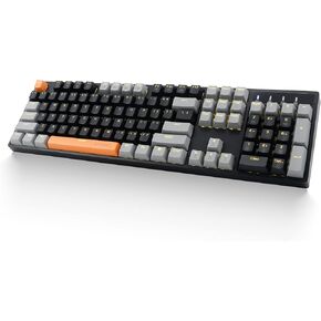 E-YOOSO Z-14 Mechanical Gaming Keyboard Brown Switches 104 Key, Full-Size Computer Keyboards, Solid Yellow Backlit Keyboard for PC Gamer, Black&Grey