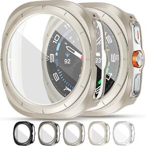 RICHONE [5 Pack] for Samsung Galaxy Watch 7 Ultra Screen Protectors Cases 47mm, Hard Protective Face Covers Accessories for 47 mm, Bumper Built-in Tempered Glass Film for Women Men (5 Colors, 47MM)