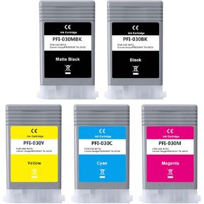 PFI 030 Ink Cartridges 5Pack PFI-030 PFI-030MBK PFI-030BK PFI-030C PFI-030M PFI-030Y Compatible for Canon imagePROGRAF TA-20 TA-30 TM-240 TM-340 Printers 55ML (1MBK, 1B 1C, 1M, 1Y)