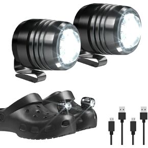 The Original 2 Rechargeable Headlights for Croc Charms, Flashlight Attachment Accessories Kids Girl Boy Women Men Sandals, Clip on Clog Headlamp Shoe Decoration Charms