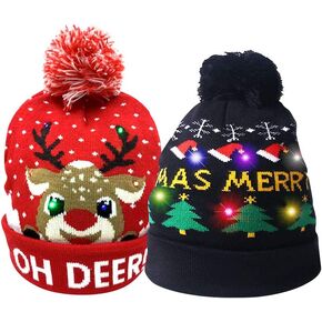 LED Christmas Hat Xmas Beanie Sweater Knitted Cap Unisex Light Up Beanie Hat Winter Knit Christmas Cap Hat for Kids