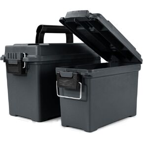 GUGULUZA Plastic Ammo Cans, 2-Pack Lockable Ammo Storage Containers, Waterproof Ammo Storage Boxes for Pistol, Rifle, Shotgun, Stackable Ammo Case Grey