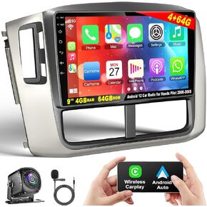 Android 13 Car Radio for Honda Pilot 2006-2008, Build in Wireless/Wire Carplay & Android Auto Support Bluetooth5.2, Back-up Camera,FM Stereo,SWC, 9 Inch IPS Touch Screen 4GB+64GB