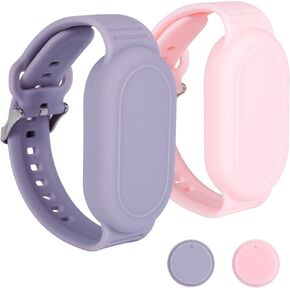 2pcs for Samsung Galaxy SmartTag 2 Wristband, Waterproof Silicone Protective Case Hidden Full Coverage Holder for Kids Elderly Bracelet Accessories (Black, White)