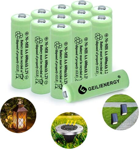 GEILIENERGY 12 Pack NiMH AA 600mAh 1.2V Solar Light AA Ni-mh Rechargeable Batteries for Solar Lights, Garden Lights, Remotes, Mice in Kuwait