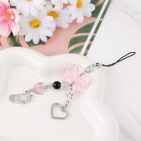 DIVINA VITAE حلية هاتف لطيفة Y2K ملحقات حلية هاتف وردي حلية هاتف نجمة Bowknot حب قلب هاتف حبل رباط للرسغ لحقيبة المحفظة in Saudi Arabia